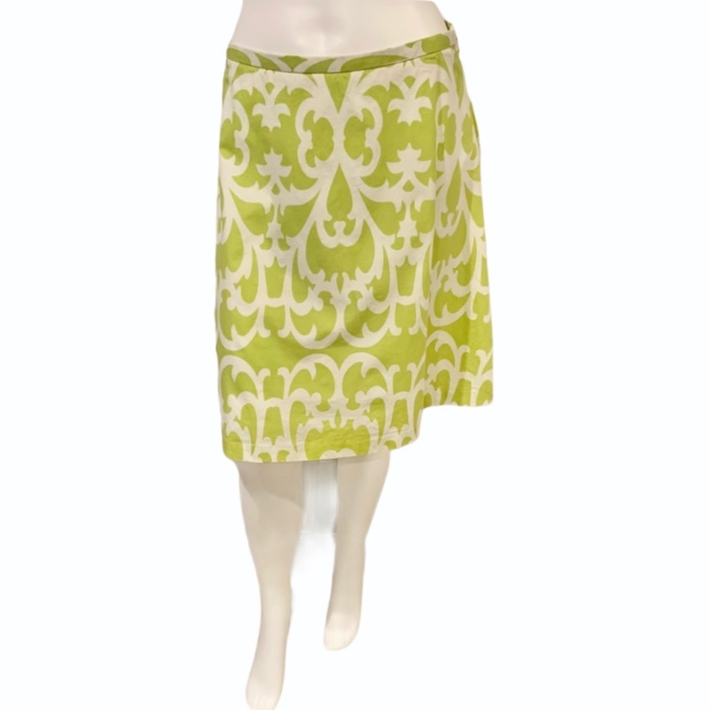 J. Crew Factory Lime Green & White Gothic Print A-Line Skirt - Size 4